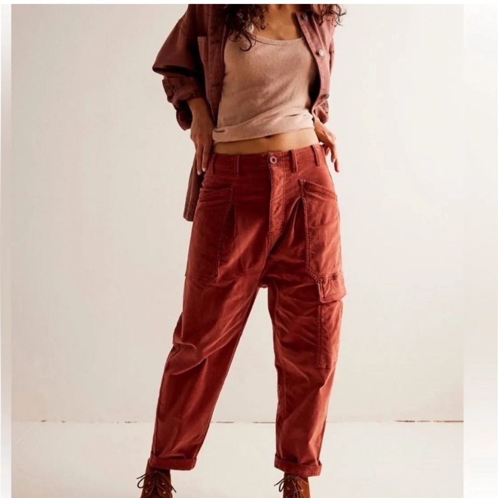 Free People Bay To Breakers Soft Corduroy Barrel Pants in Roasted Russet Size S - Picture 2 of 16